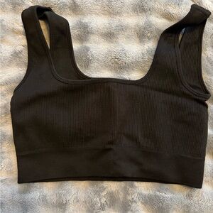 Black Ribbed Sports Bra
